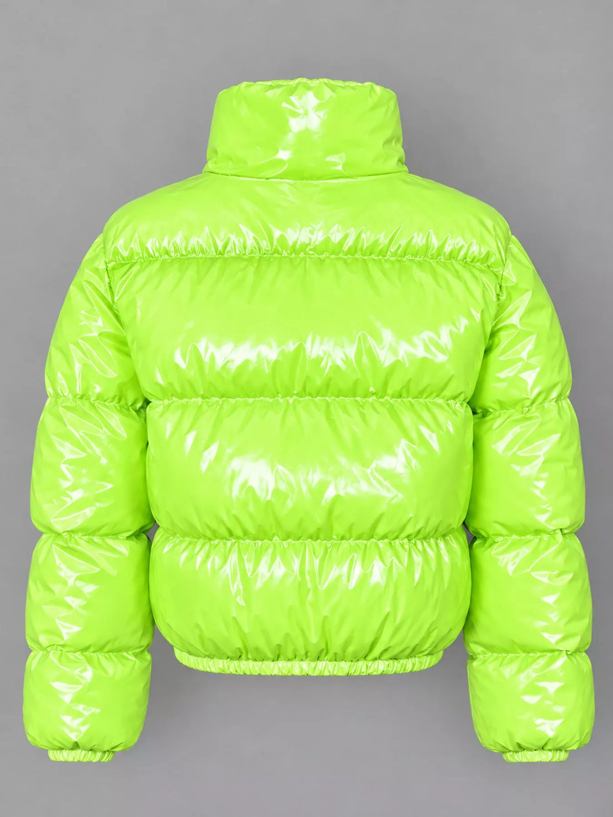 Glossy Stand-Collar Zip-Up Puffer Jacket — back view