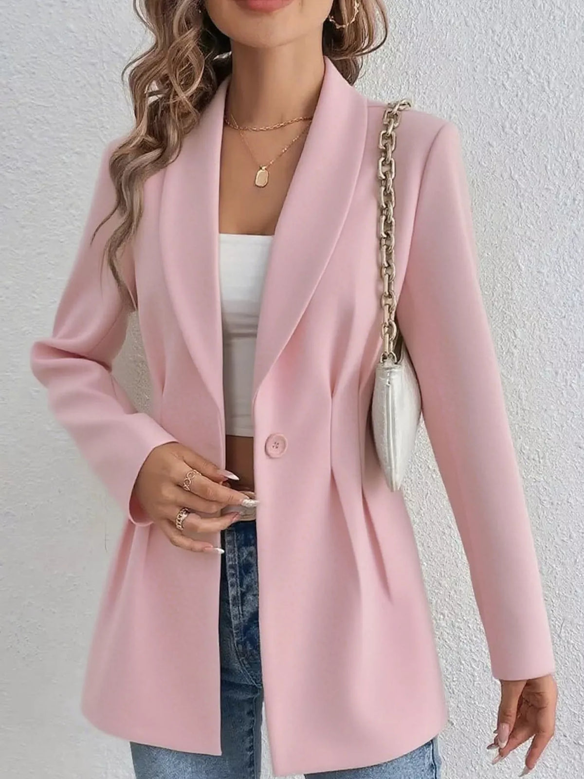 Single-Button Shawl Collar Blazer — front view