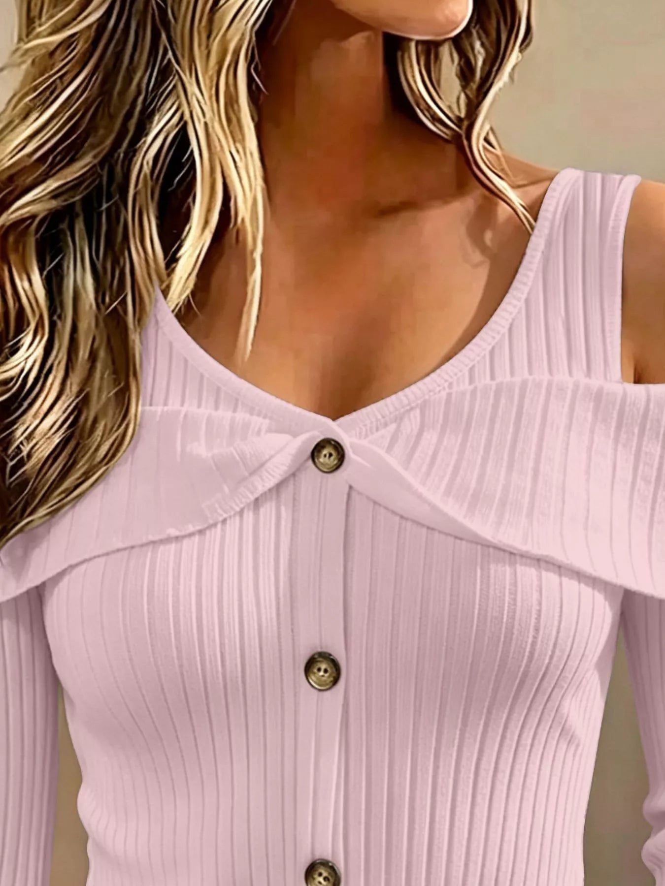 Trendsi Cold Shoulder Ribbed Knit Top -