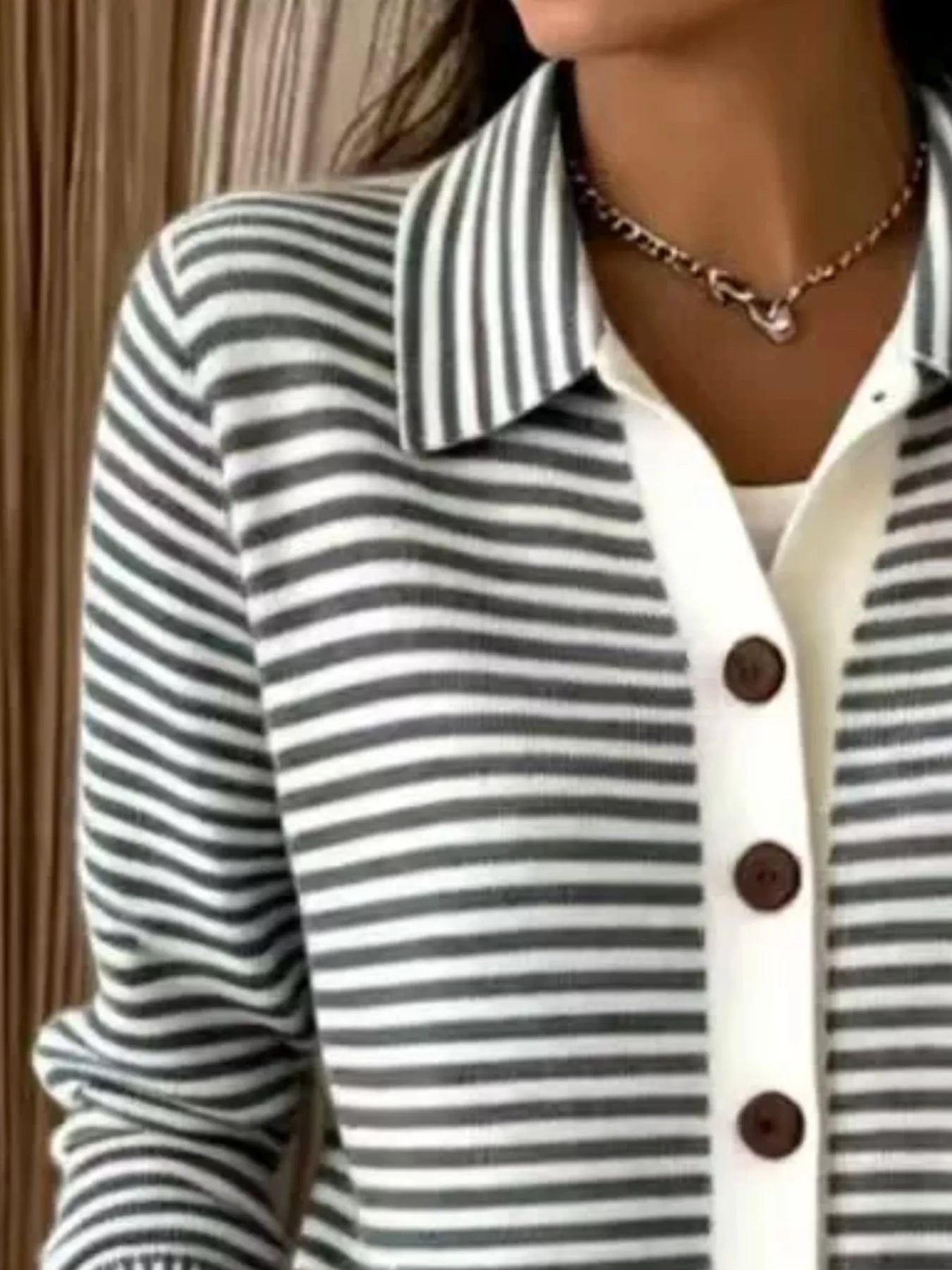 Trendsi Striped Collared Button-Down Knit Cardigan -
