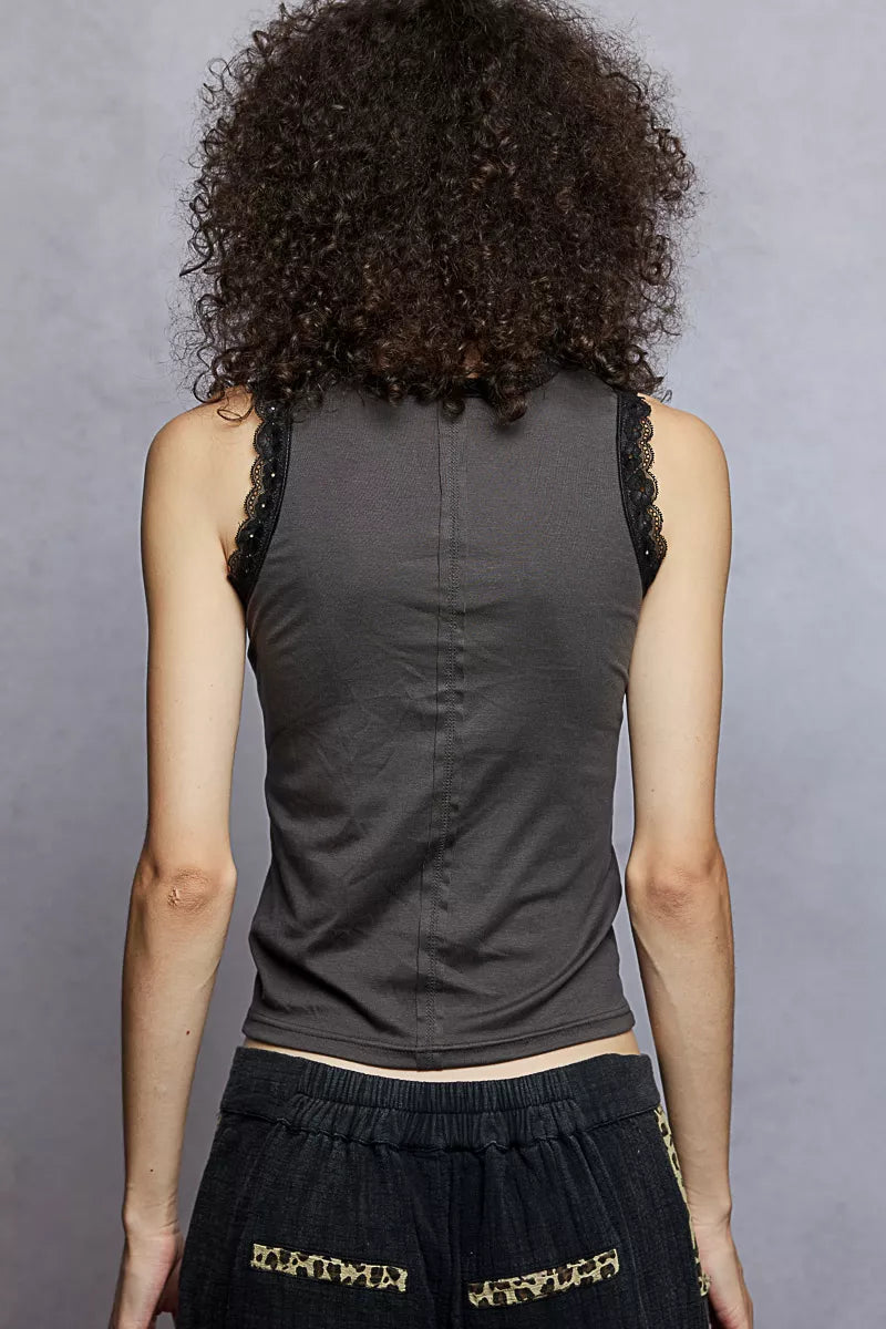 Women's Lyocell-Blend Lace-Trim Cropped Tank Top — product view 4