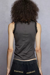 Trendsi POL Round Neck Cropped Tank with Lace Trim -
