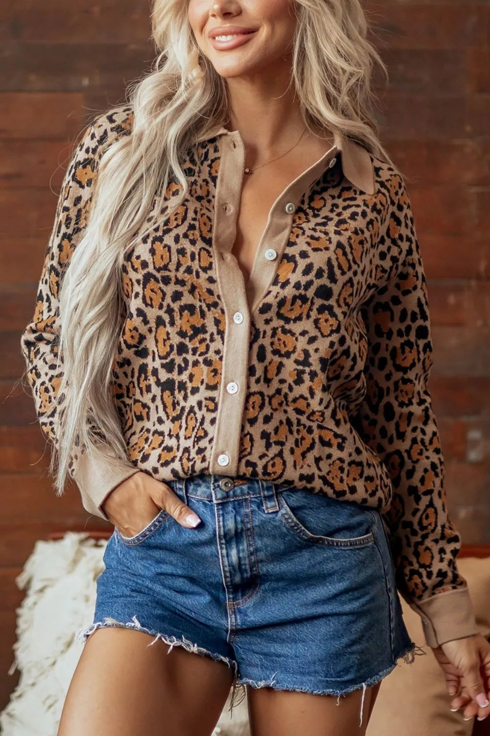 Trendsi Leopard Print Button-Up Cardigan Long Sleeve Cardigans -