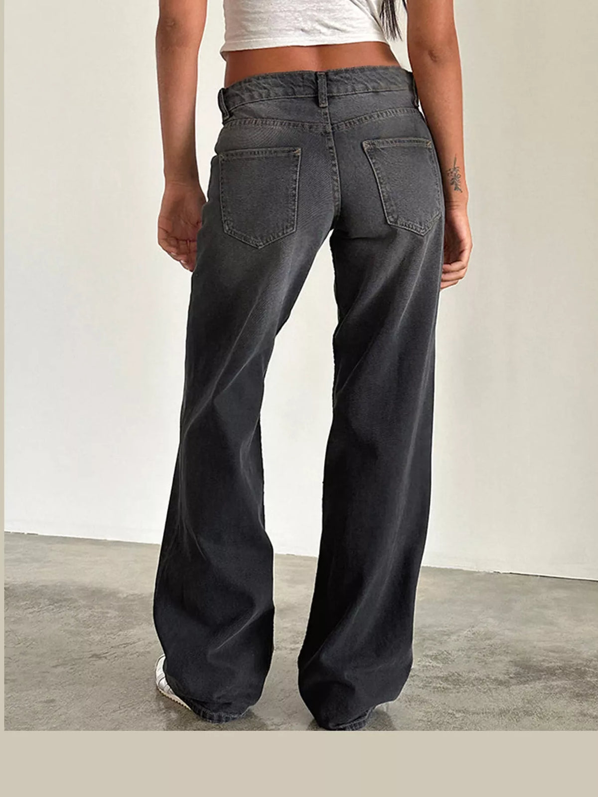 Vintage Wash Low-Rise Wide-Leg Jeans — back view
