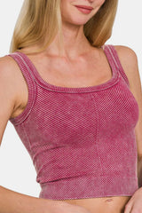 Trendsi Zenana Washed Ribbed Scoop Neck Wide Strap Tank -
