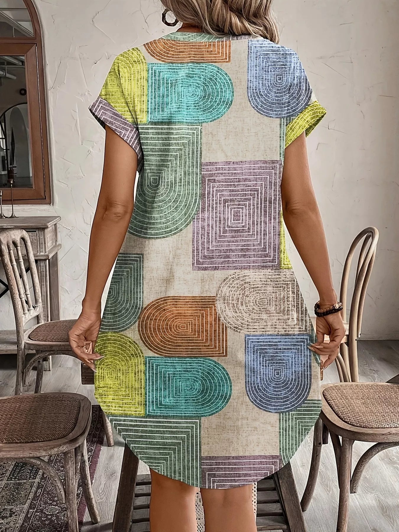 Trendsi Full Size Geometric Print Button-Down Shirt Dress Plus Size -