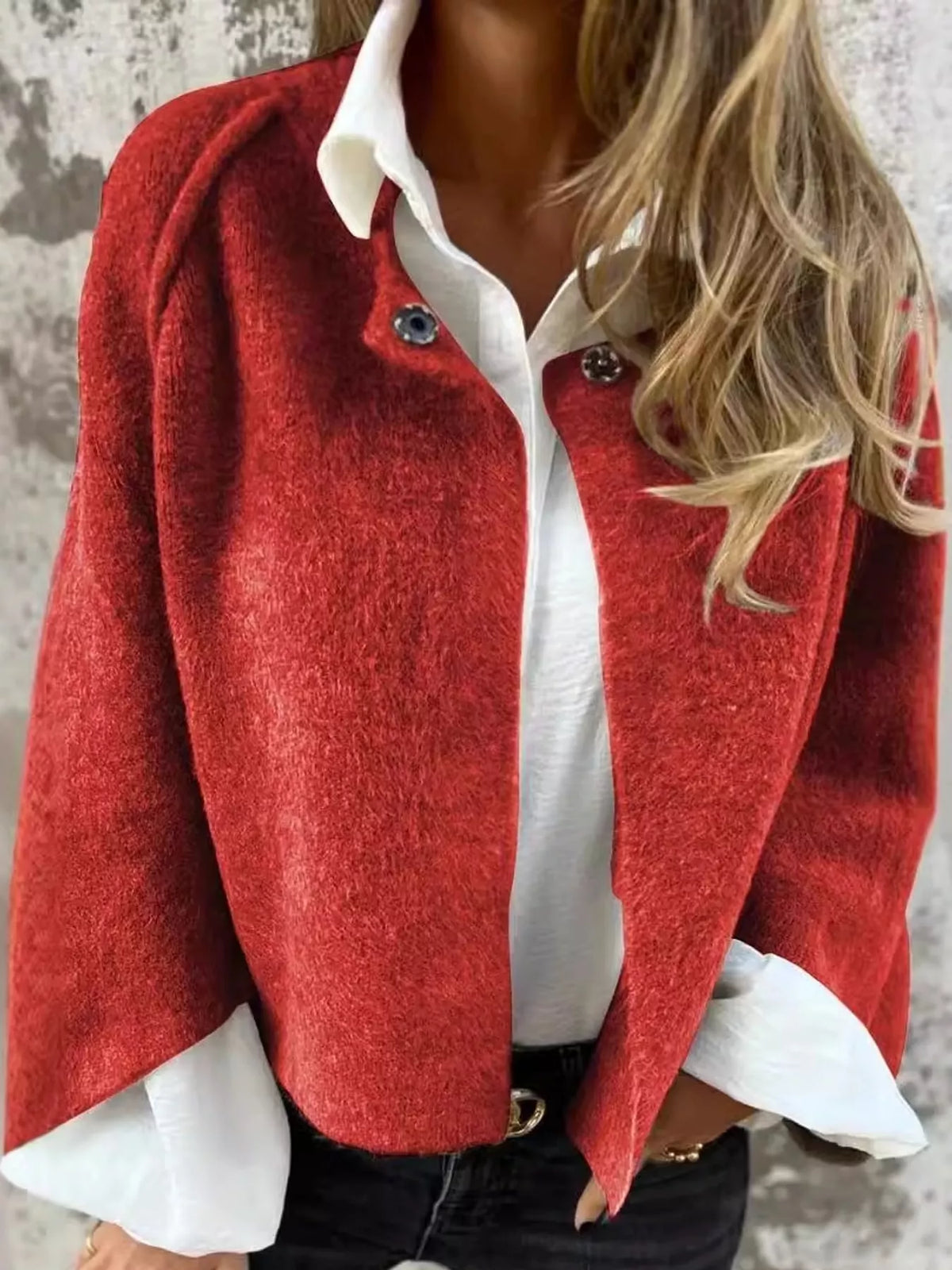 Fuzzy Texture Open-Front Cropped Jacket — construction details