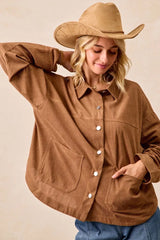 Trendsi BiBi Corduroy Relaxed Fit Shacket with Back Pleat -