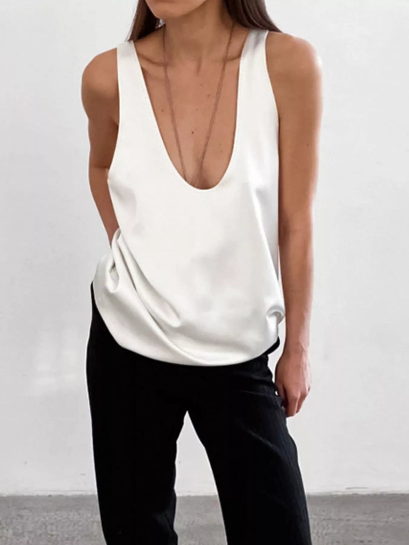 Trendsi Satin Deep V-Neck Tank -