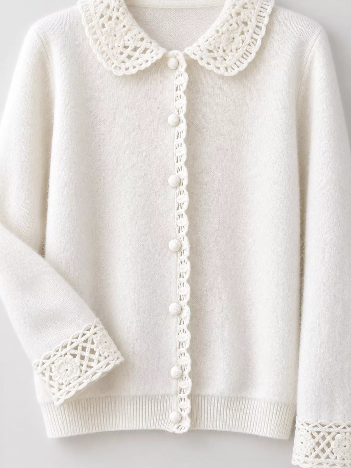 Lace-collar cardigan, white lace detail