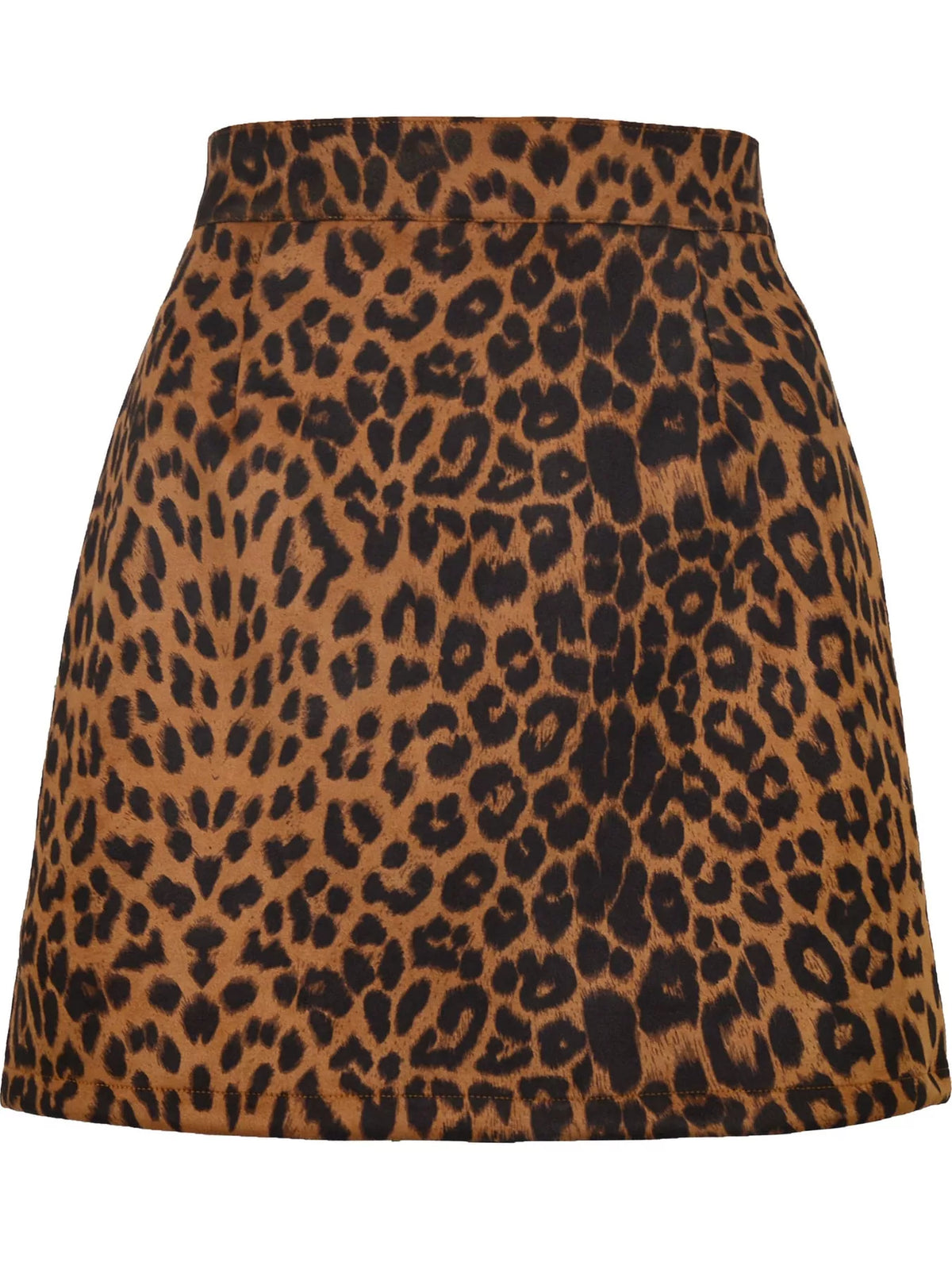 Zip-up mini skirt, brown leopard-print flat front
