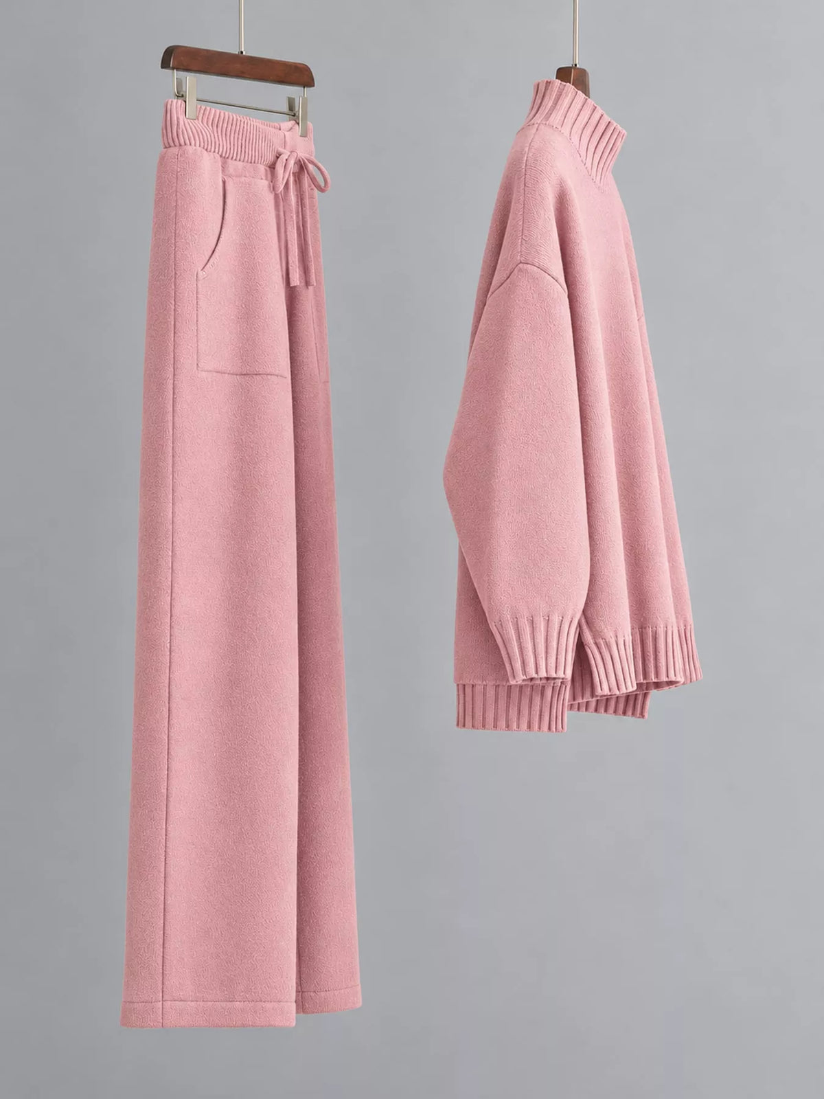 Mock Neck Sweater and Wide-Leg Pants Knit Set — side view