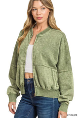 Trendsi Zenana Acid Washed Fleece Jacket -