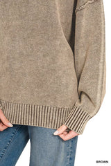 Trendsi Zenana Washed Deep V-neck Oversized Sweater - Sweaters