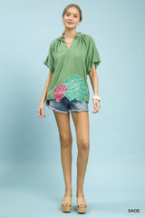 Trendsi Umgee Floral Embroidered Hem Blouse -