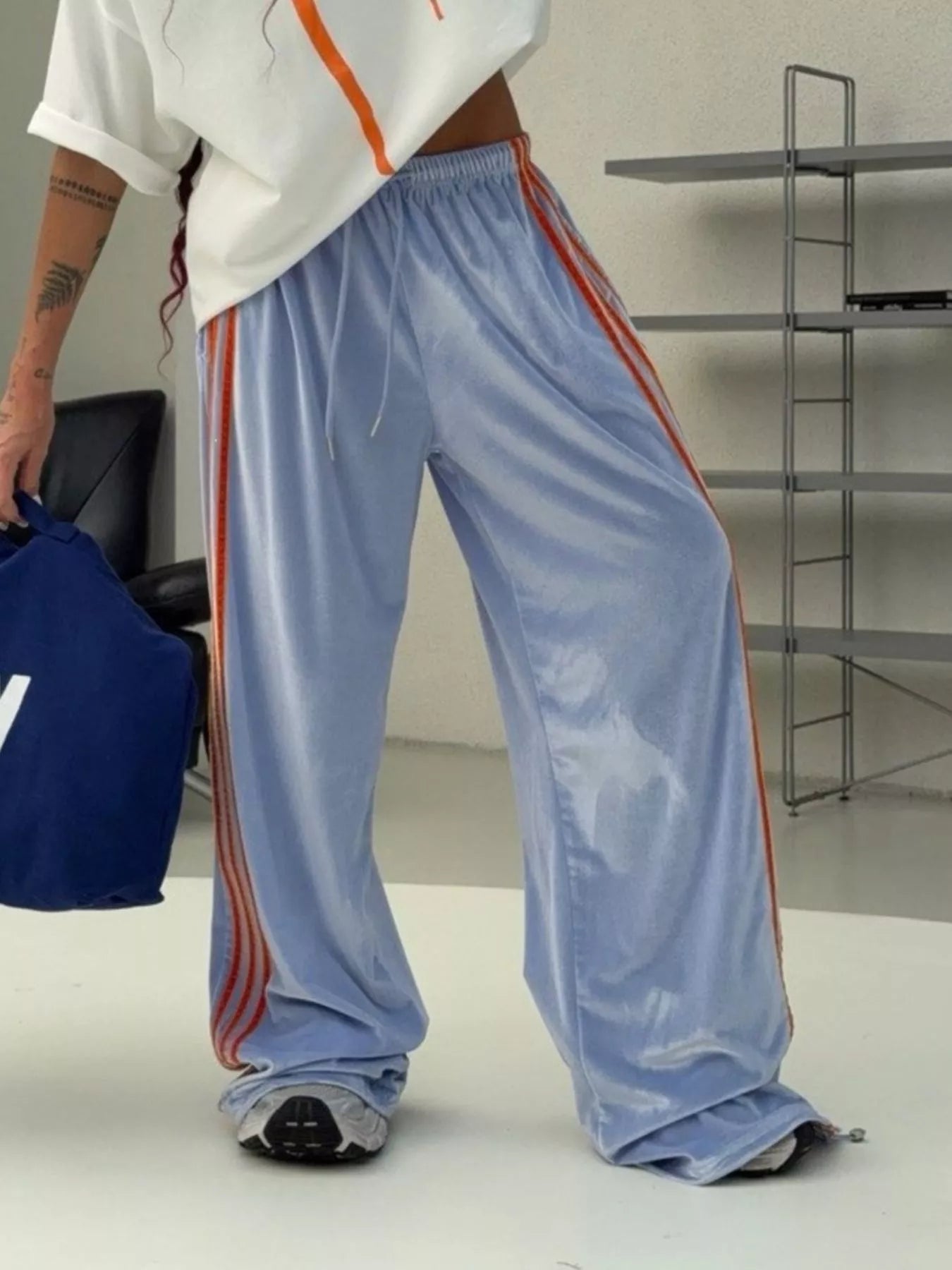 Trendsi Contrast Side Stripes Wide-Leg Pants -