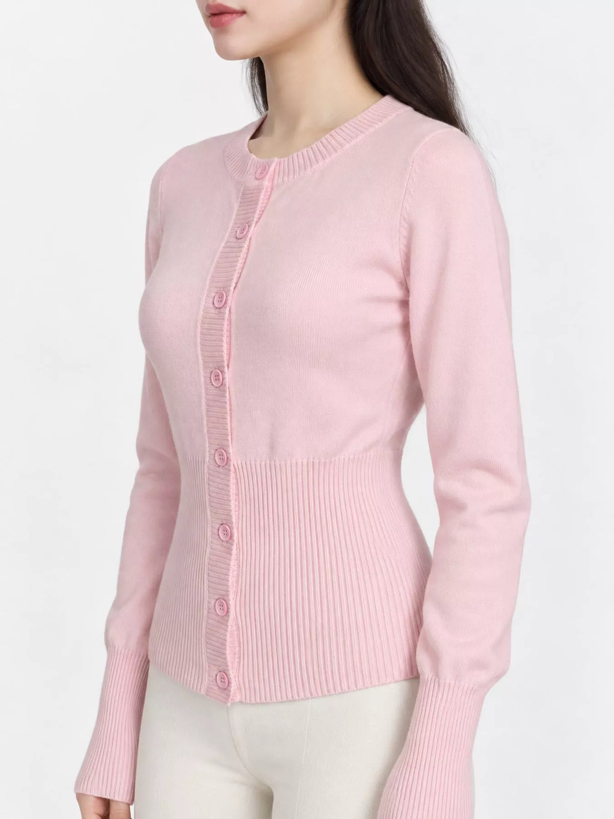 Slim-fit Ribbed Knit Button-Down Cardigan, side view