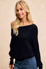 Trendsi BiBi Waffle Knit Off Shoulder Top -