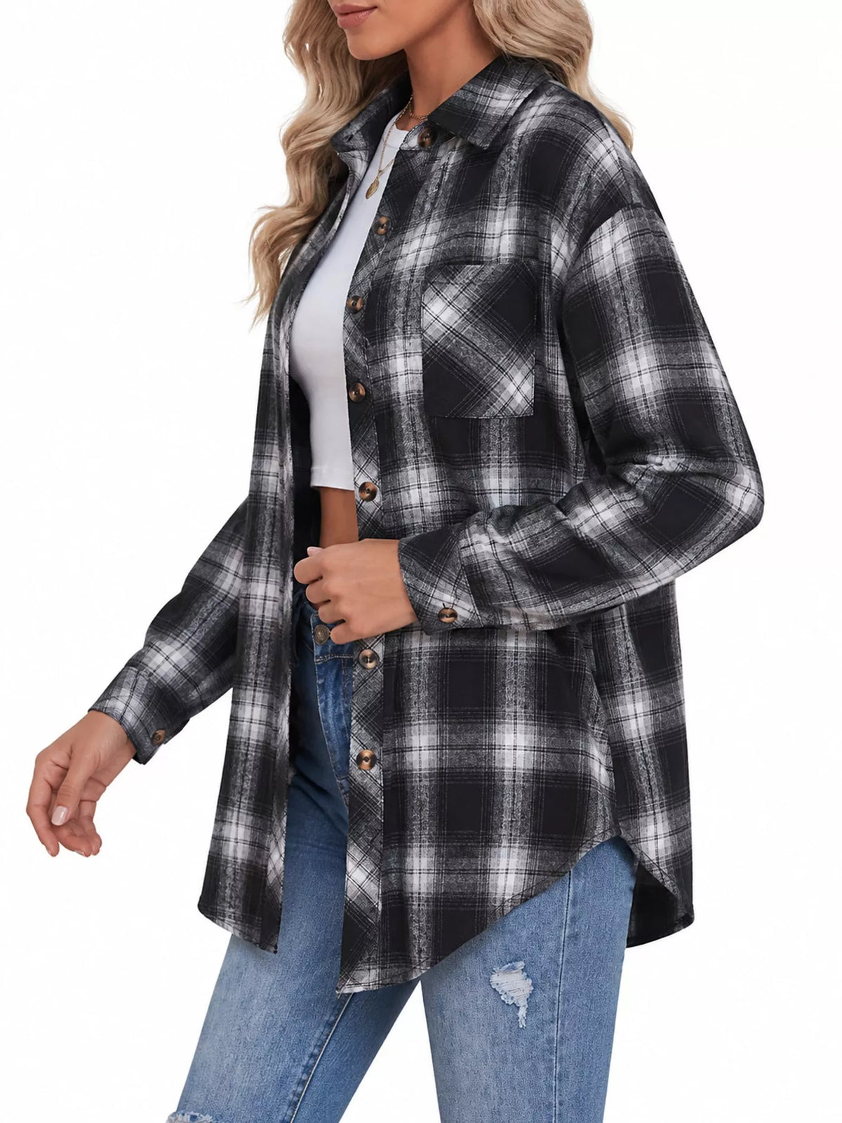 Oversized plaid shirt, black plaid side