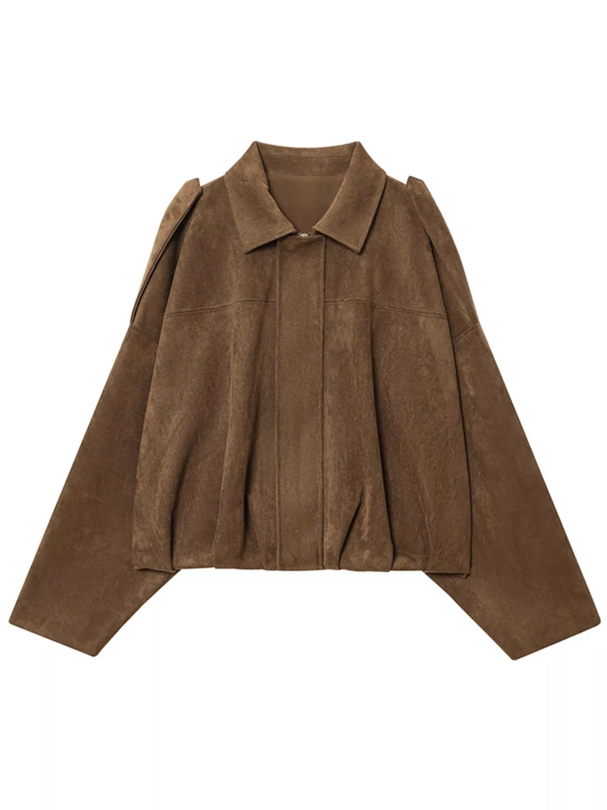 Faux Suede Collared Bomber Jacket — garment front