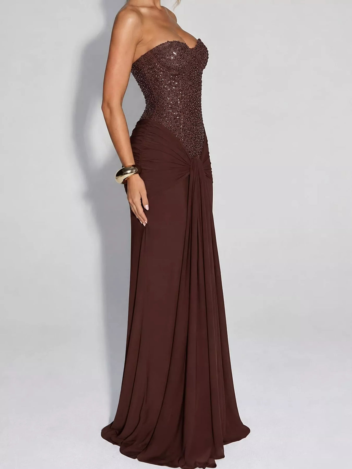 Strapless Sequin Corset Maxi Dress, front view