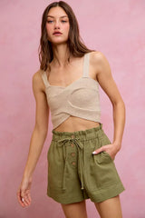 Trendsi SO ME Paper Bag Patch Pocket Drawstring Twill Shorts -
