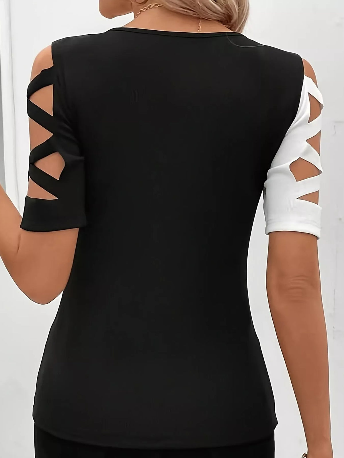 Colorblock cutout top, black and white back