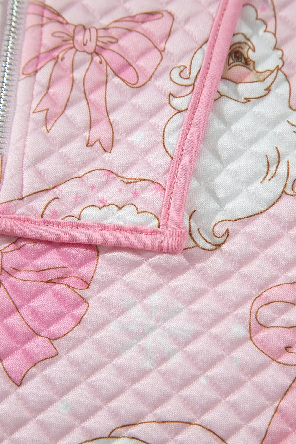 Santa and bow print on pink santa print christmas print quarter-zip sweatshirt