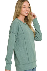 Trendsi Zenana Corded Rib Long Sleeve Round Neck Top -