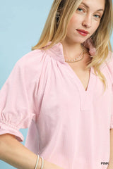 Trendsi Umgee Textured Ruffle Sleeve V-Neck Top -