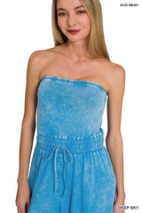 Trendsi Zenana Acid Washed Strapless Tube Top Jumpsuit -