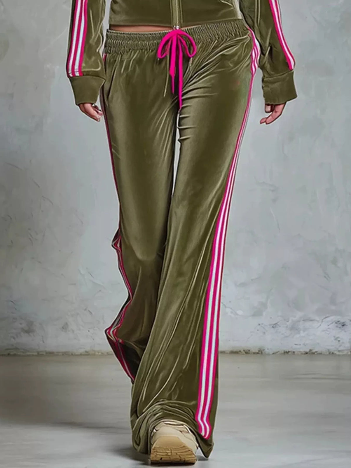 Trendsi Striped Zip Up Outerwear and Pants Set -