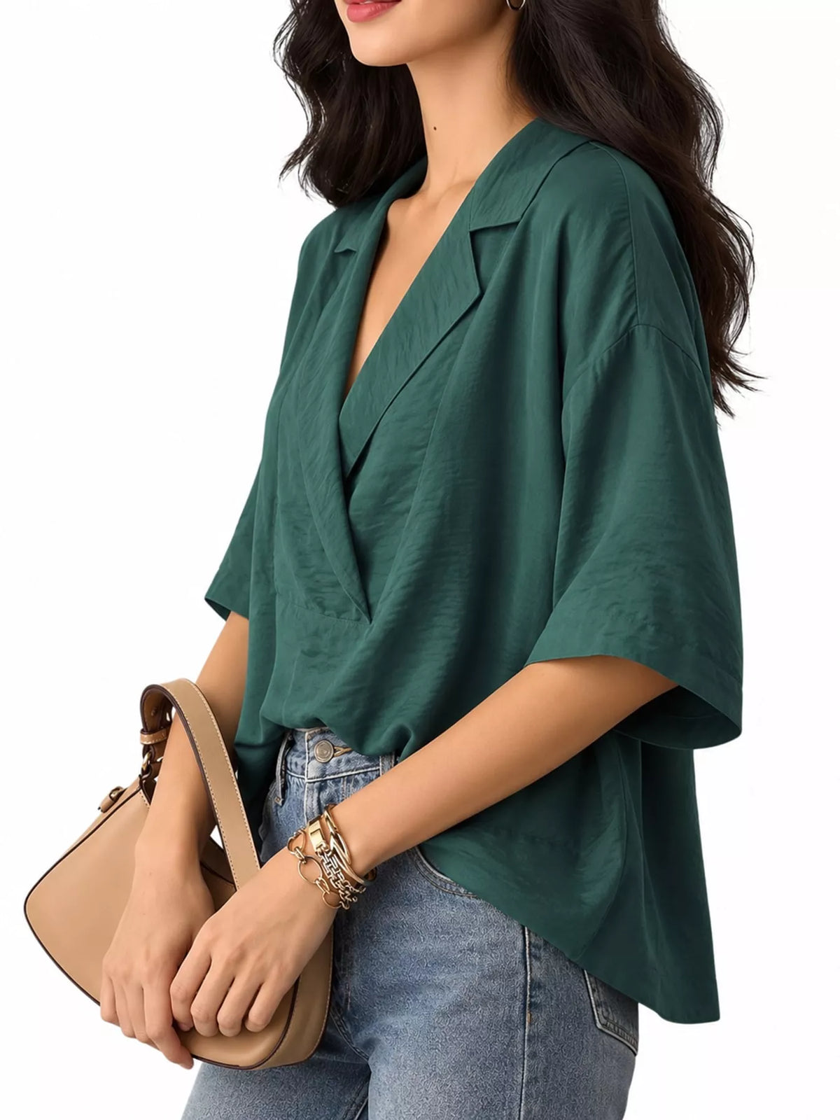 Half-sleeve blouse, green side