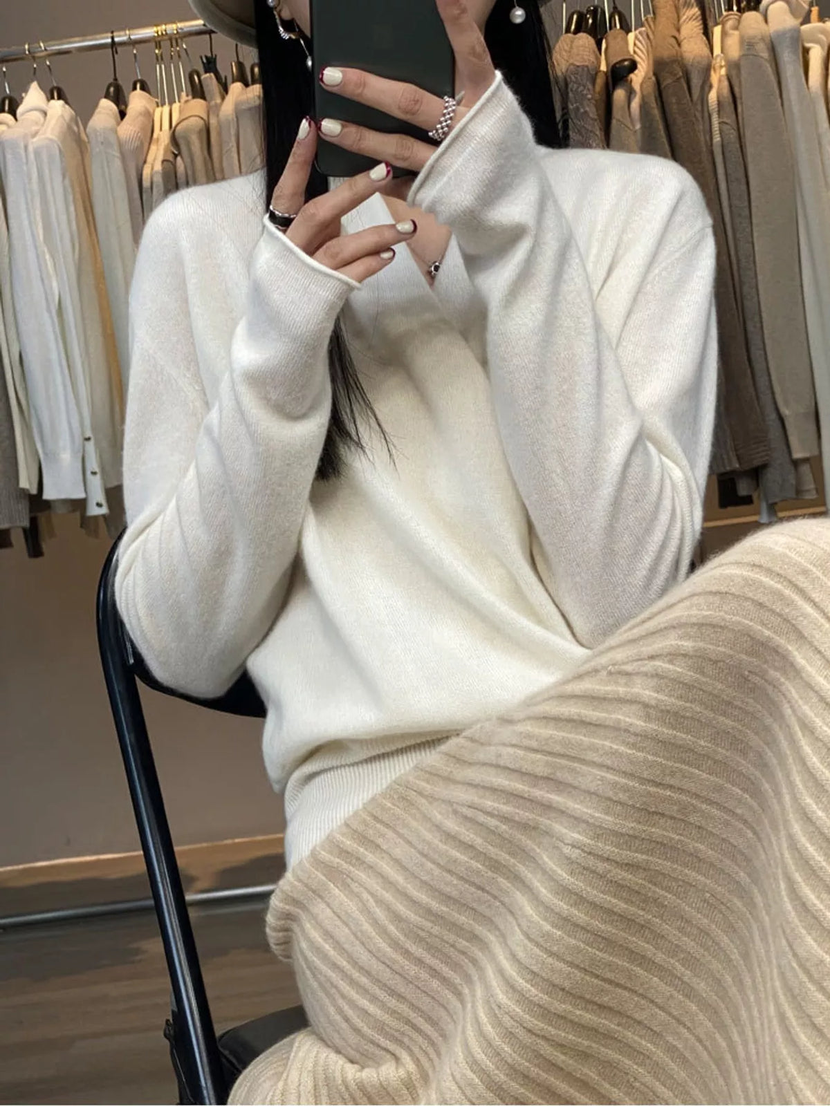 Cream wrap-front sweater