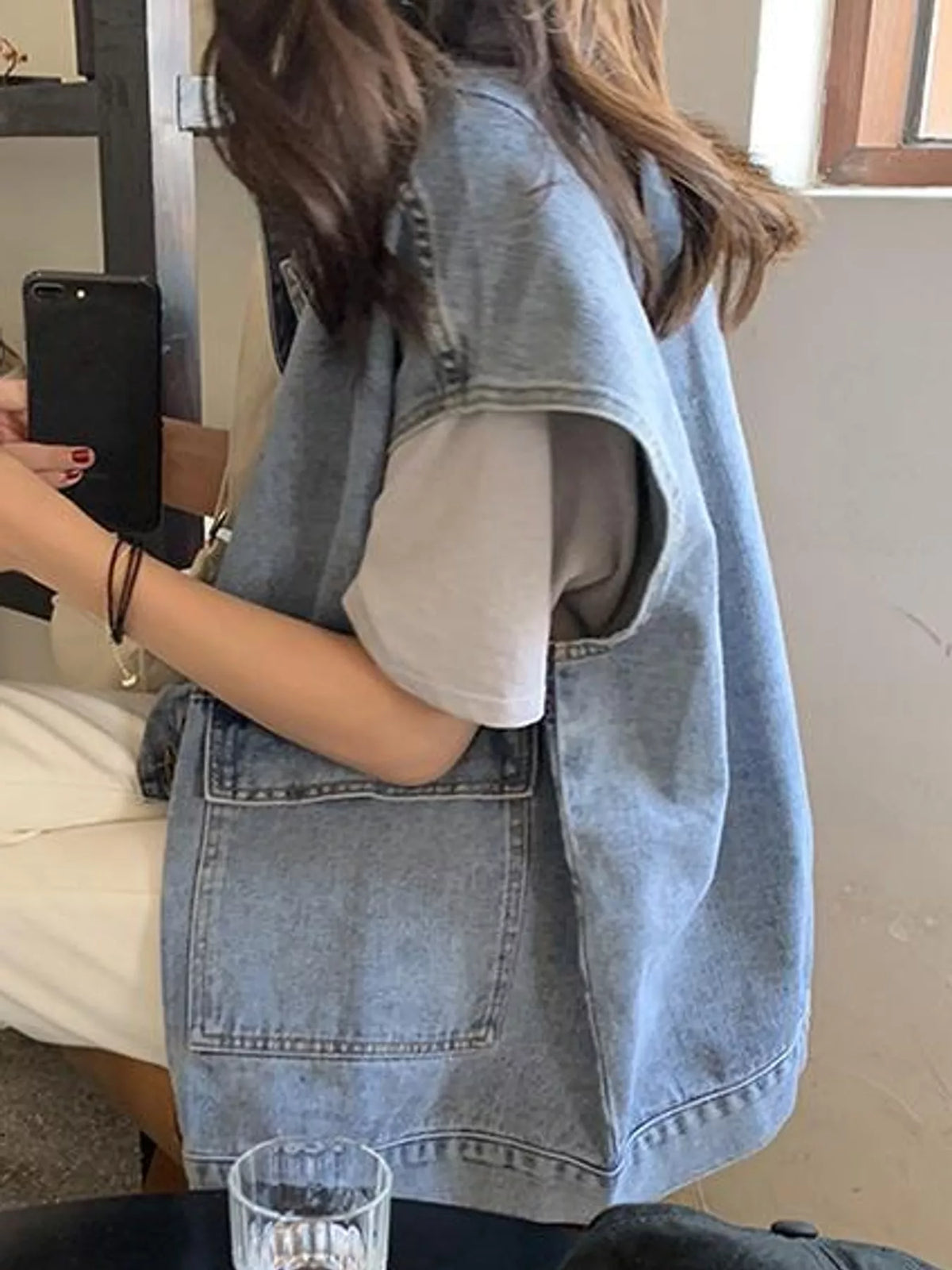 Blue vintage washed sleeveless denim jacket vest