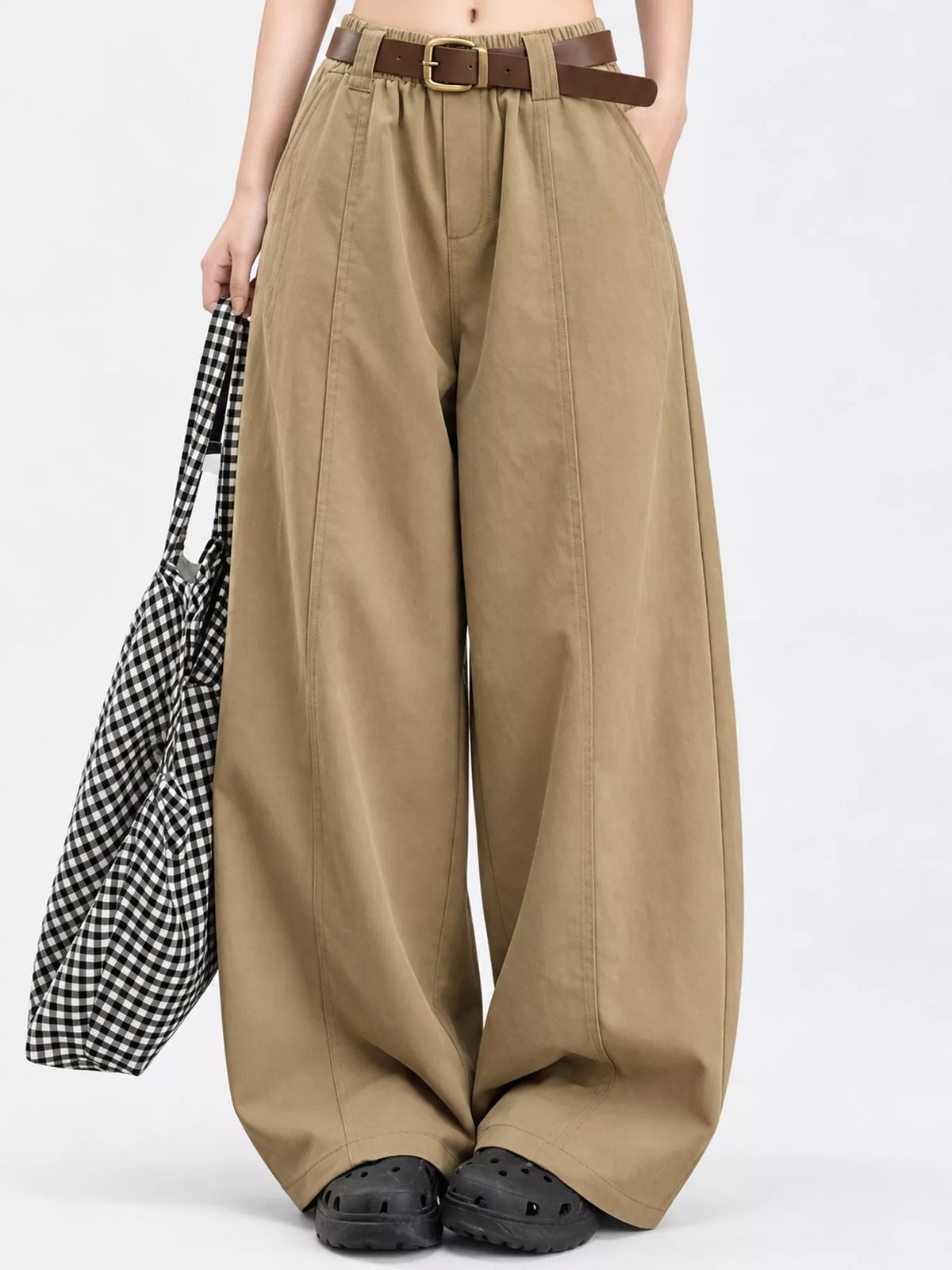 Khaki wide-leg pants