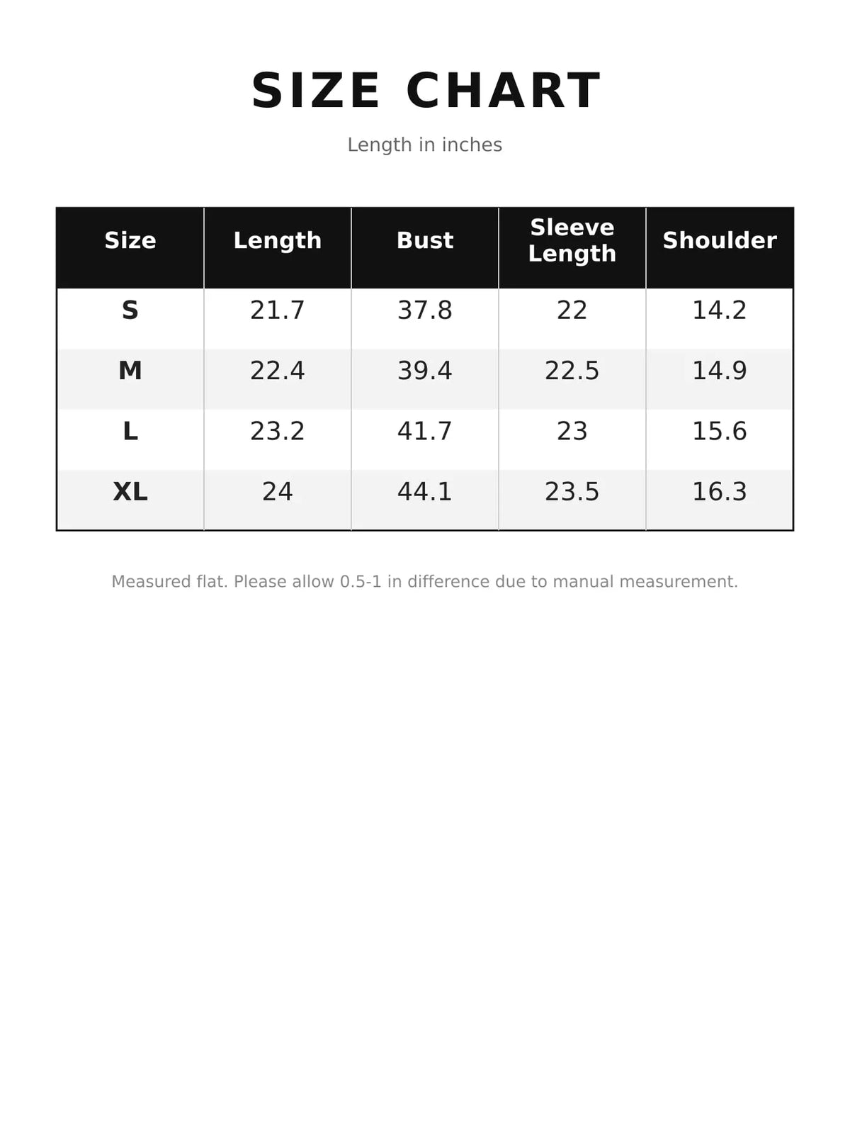 Size chart for openwork dropped shoulder cardigan