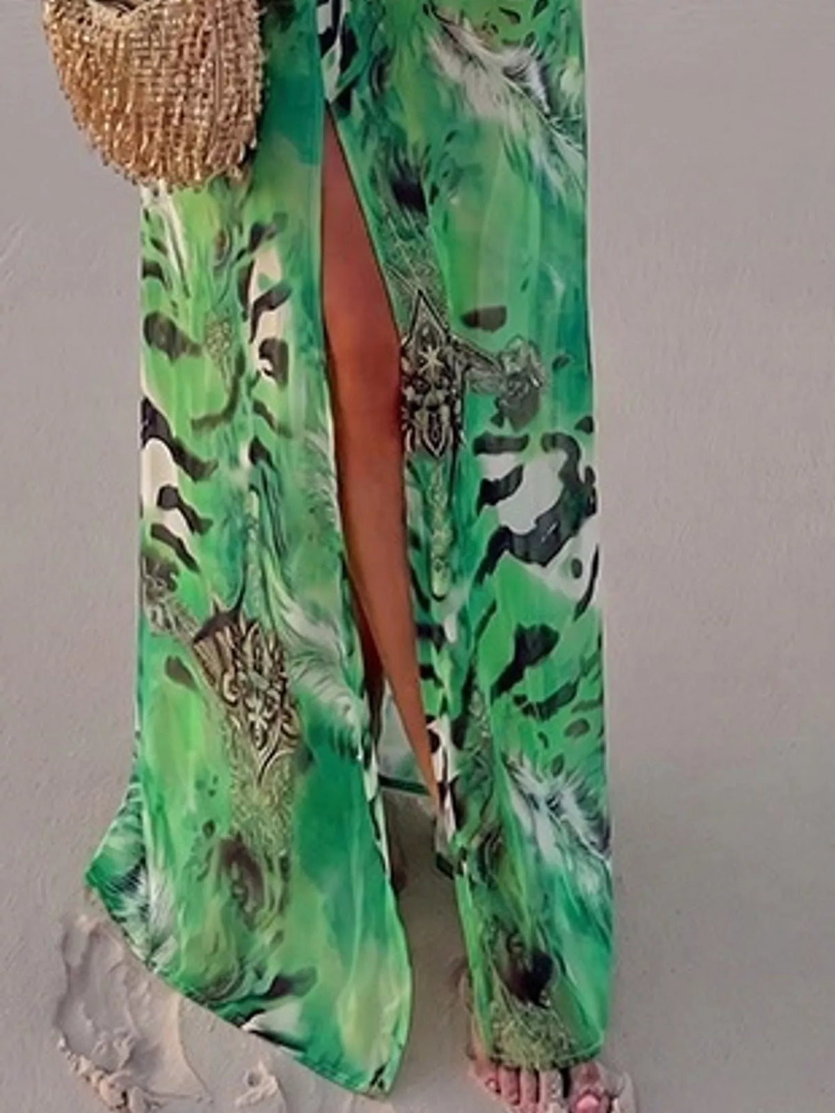 Printed maxi dress, green slit detail