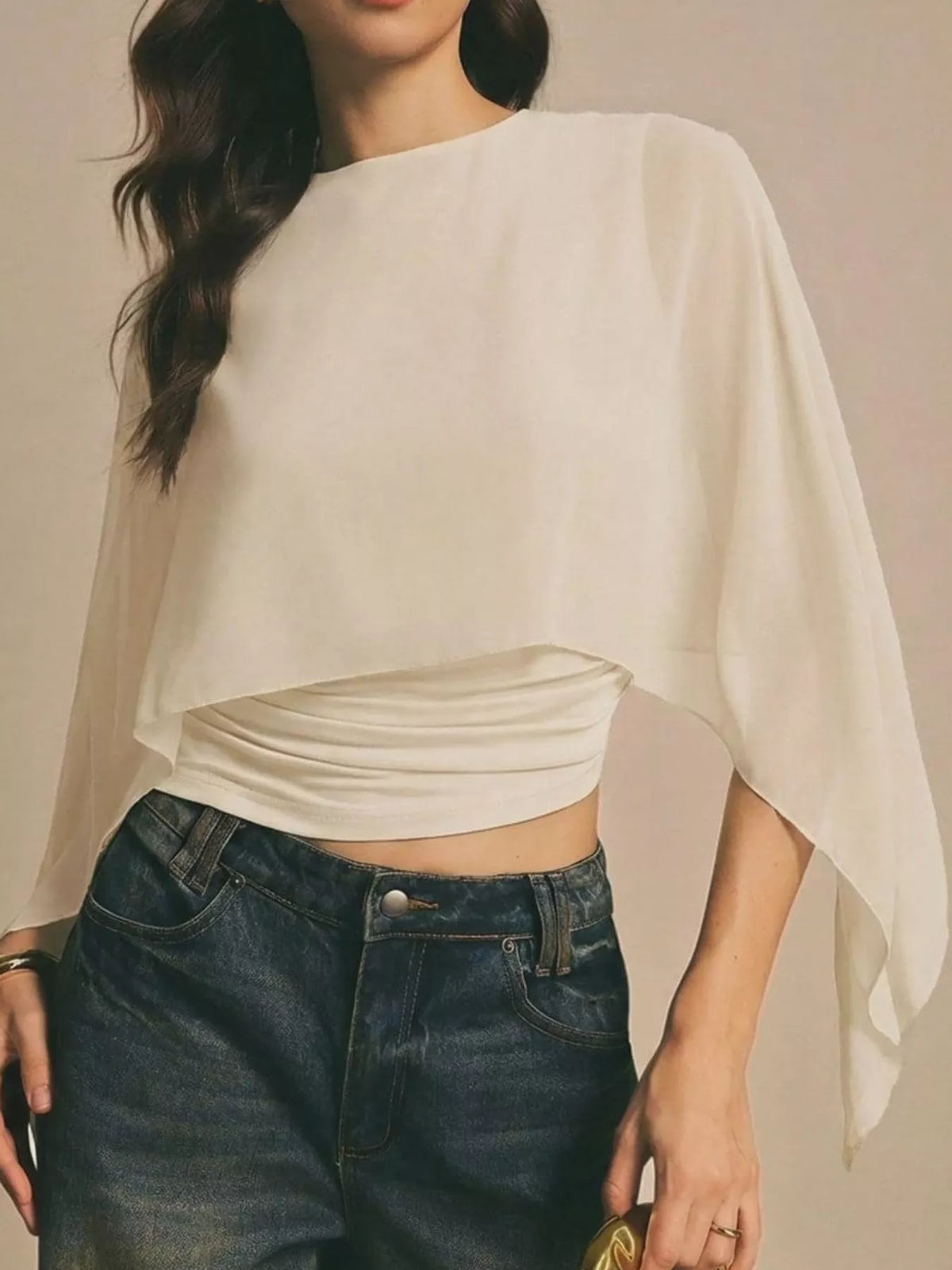 Off-White cape sleeve round neck blouse