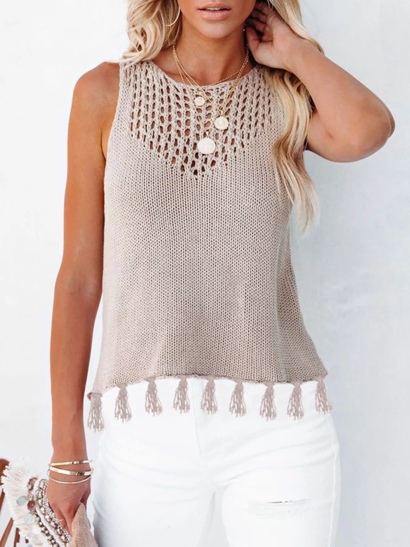 Trendsi Tassel Knit Tank -