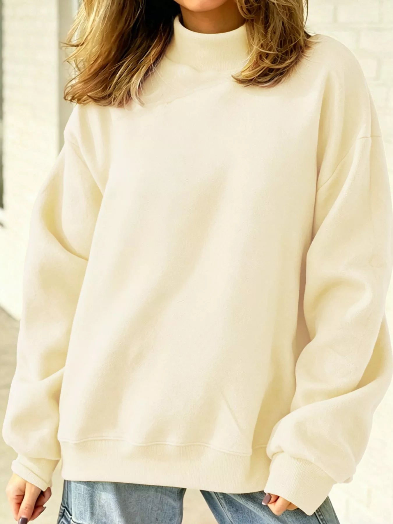 Trendsi Mock Neck Dropped Shoulder Sweatshirt -