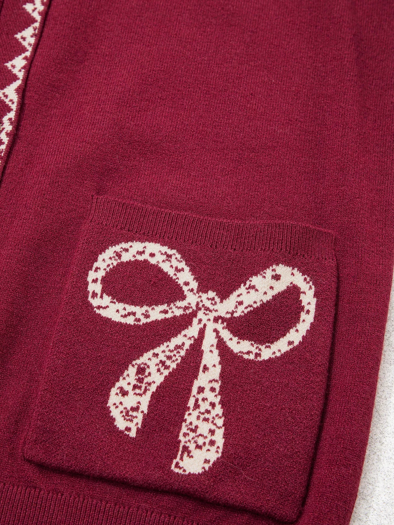 Trendsi Bow Pocket Collar Long Sleeve Knit Cardigan -