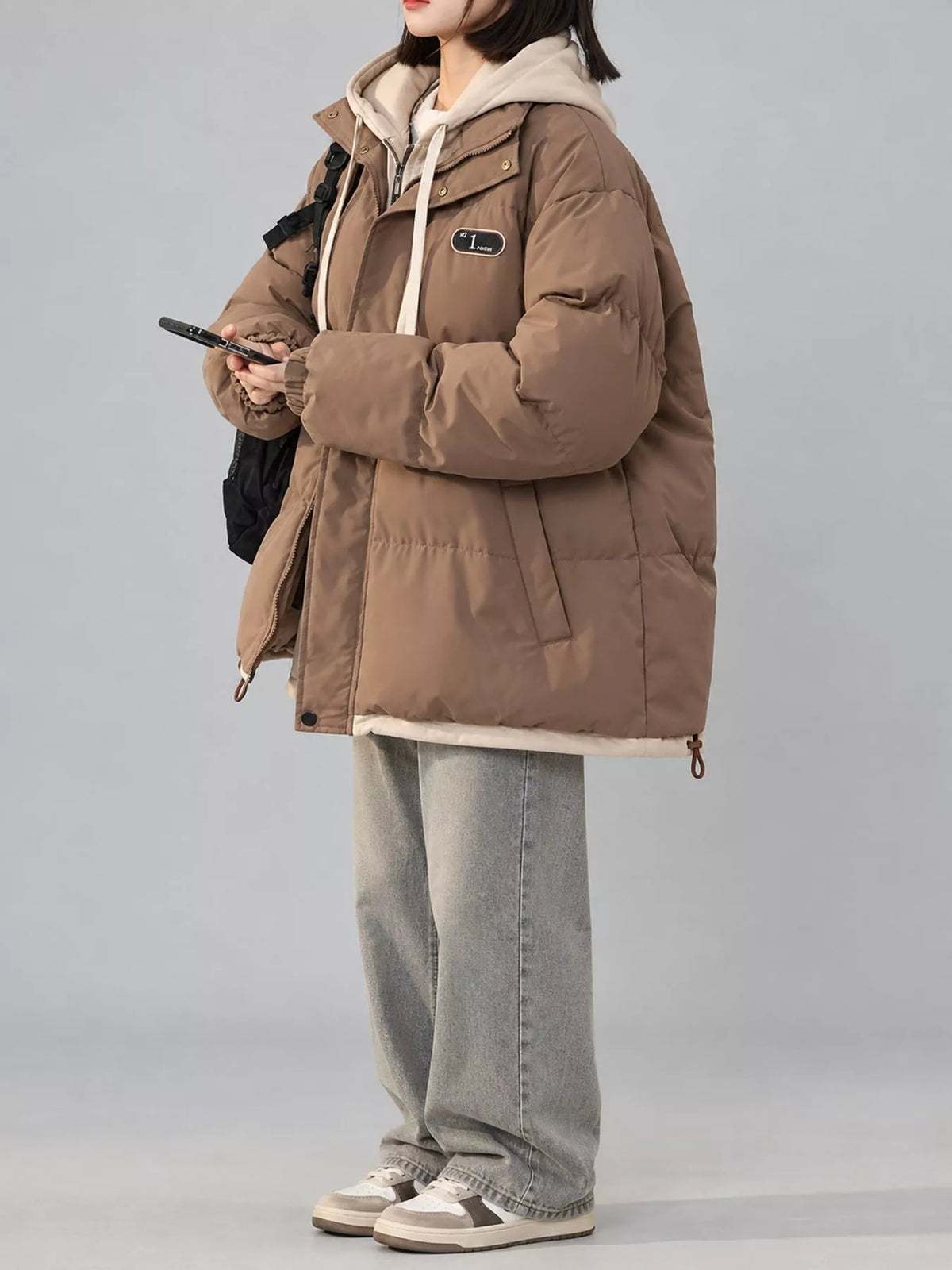 Zip-Up Hooded Puffer Jacket — side view