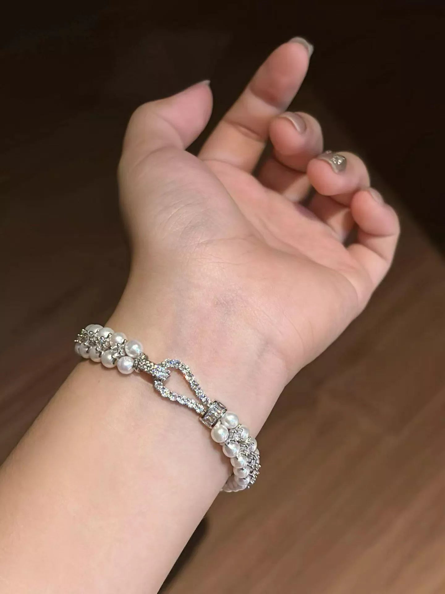 Trendsi Pearl & Zircon Embellished Bracelet -