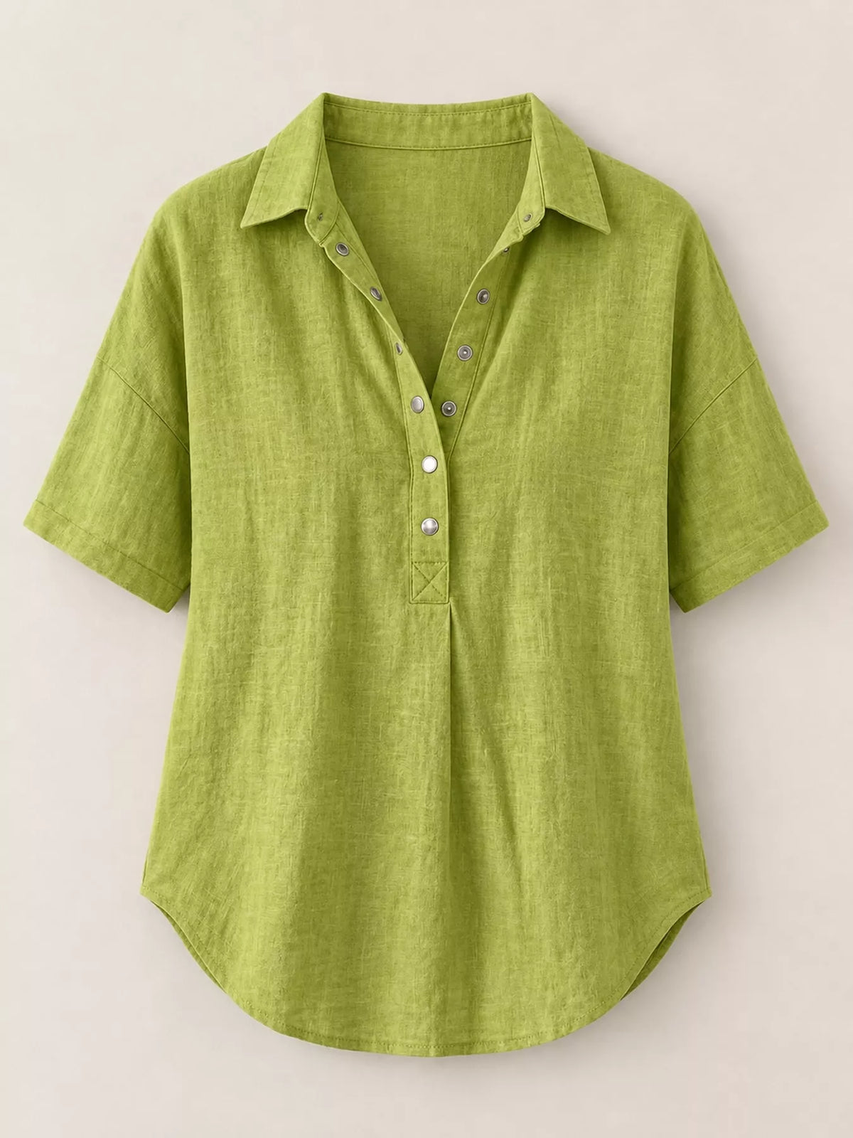 Snap Down Shirt in yellow-green, front view