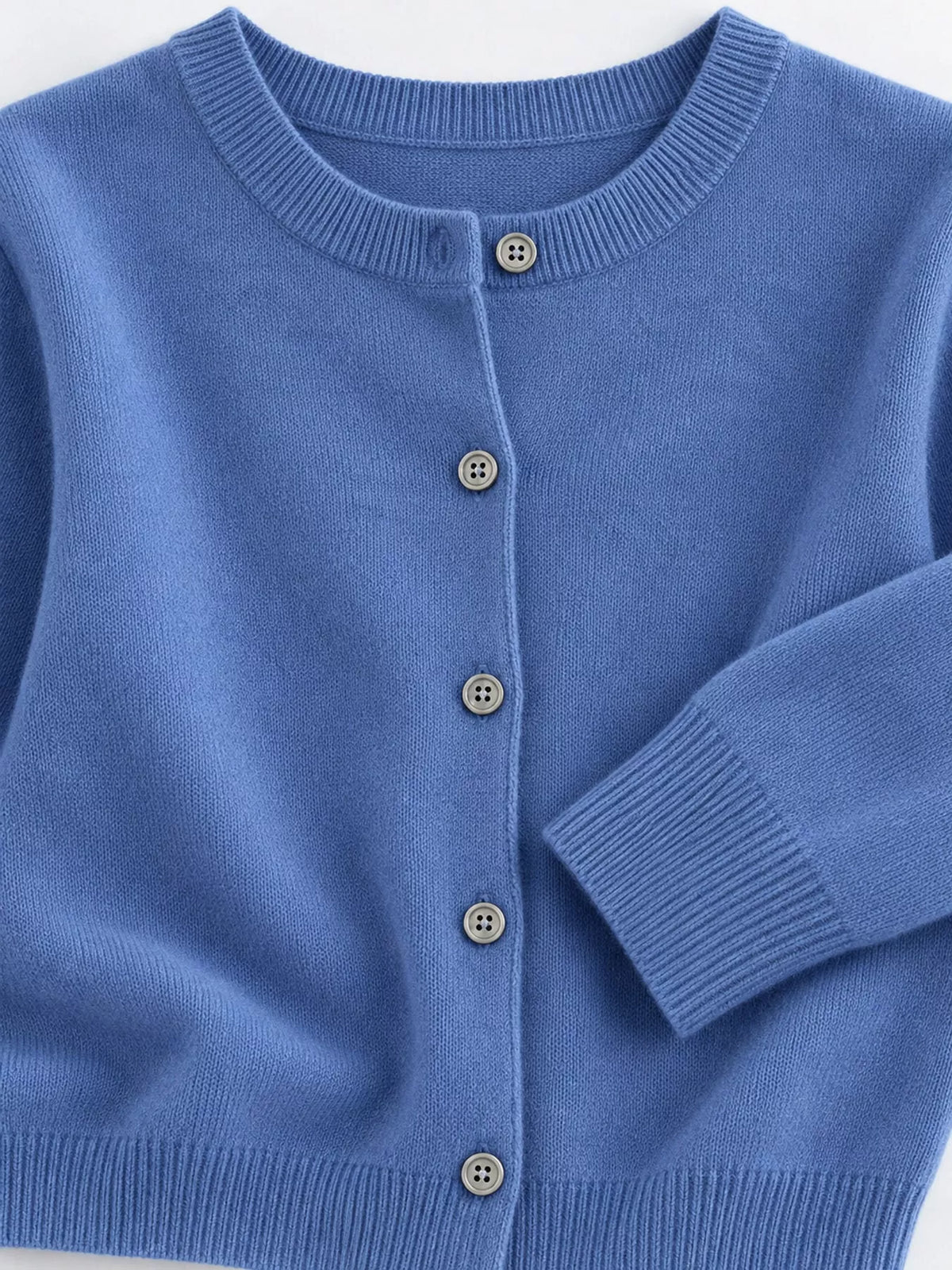 Button-down cardigan, blue button cuff detail