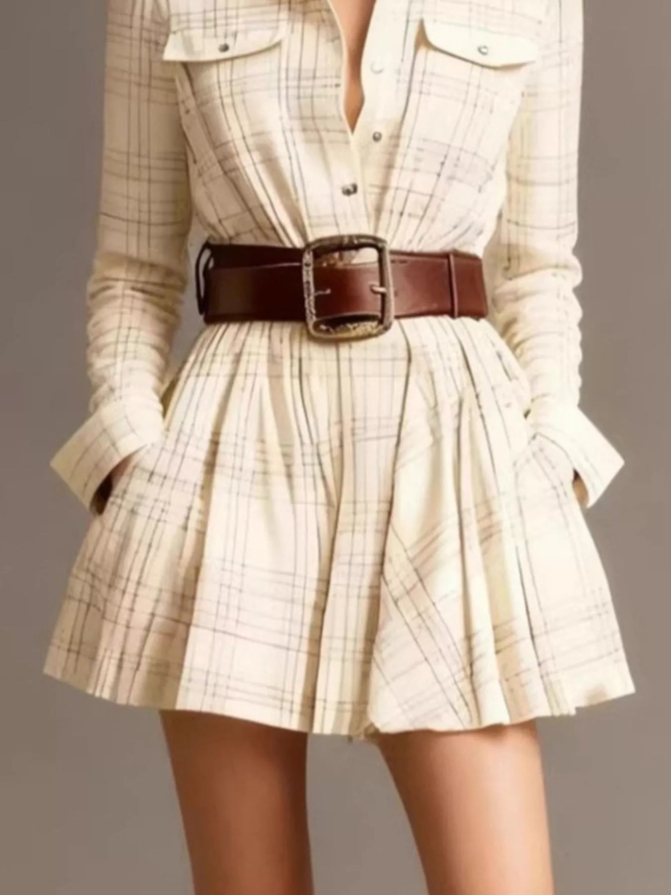 Trendsi Plaid Long Sleeve Shirt Dress -