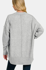 Trendsi Zenana High-Low Hem Drop Shoulder Sweater -