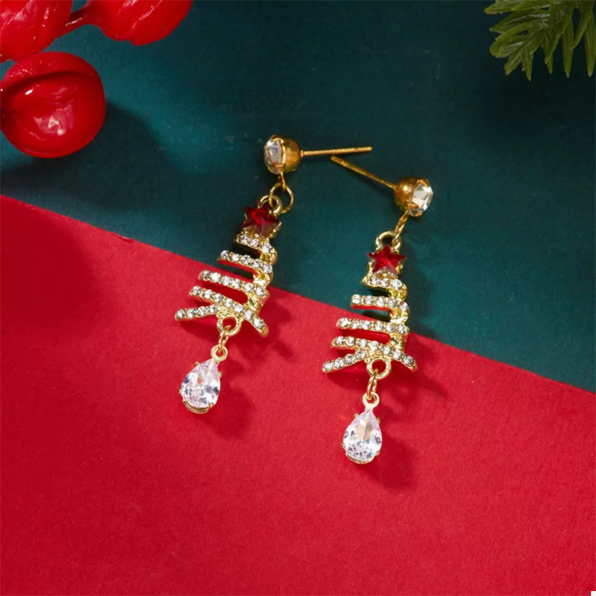 Trendsi 18K Gold-Plated Christmas Tree Earrings -