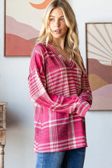 Trendsi Heimish Plaid Drop Shoulder V-Neck T-Shirt - Shirts